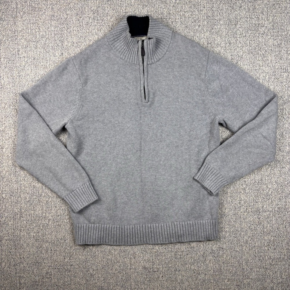 L.L. Bean Mock Neck 1/4 Zip Soft 100% Cotton Sweater Grey 287736 Men's Size M